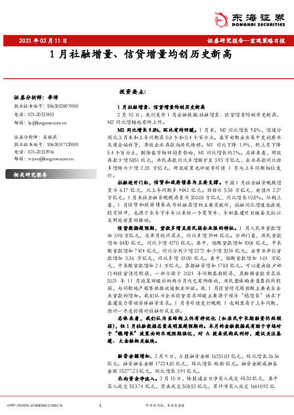 宏观策略日报：1月社融增量、信贷增量均创历史新高