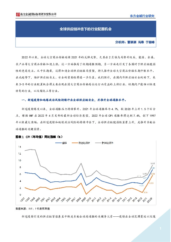 全球供应链冲击下的行业配置机会