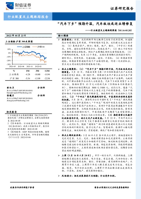 行业配置及主题跟踪周报：“汽车下乡”预期升温，汽车板块或迎业绩修复