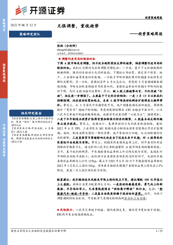 投资策略周报：无惧调整，重视趋势