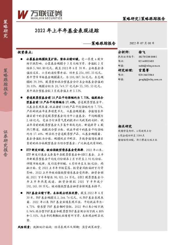 策略跟踪报告：2022年上半年基金表现追踪
