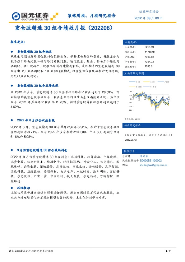 重仓股精选30组合绩效月报