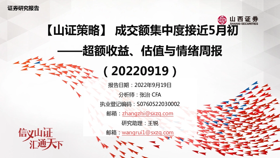 【山证策略】超额收益、估值与情绪周报：成交额集中度接近5月初