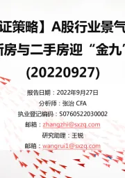 【山证策略】A股行业景气纵观新房与二手房迎“金九”