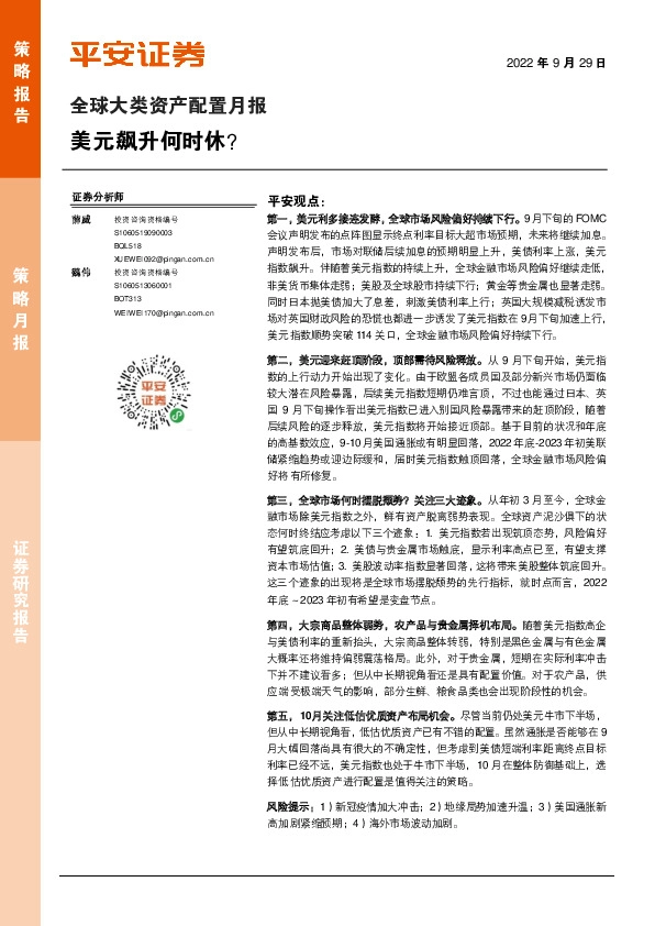 全球大类资产配置月报：美元飙升何时休？