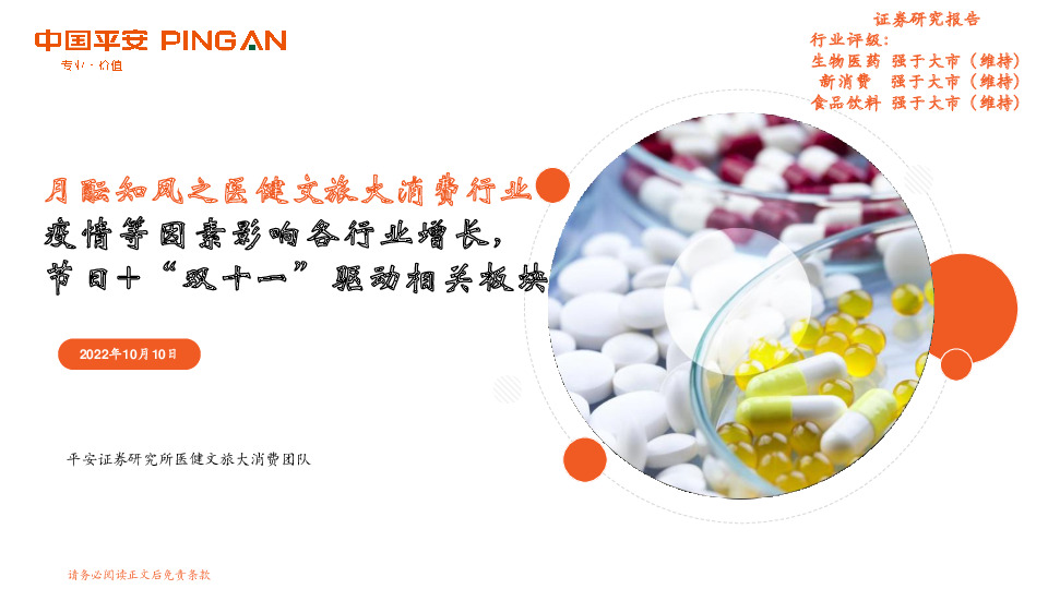 月酝知风之医健文旅大消费行业：疫情等因素影响各行业增长，节日+“双十一”驱动相关板块