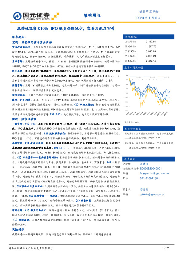 流动性观察：IPO融资金额减少，交易活跃度回升