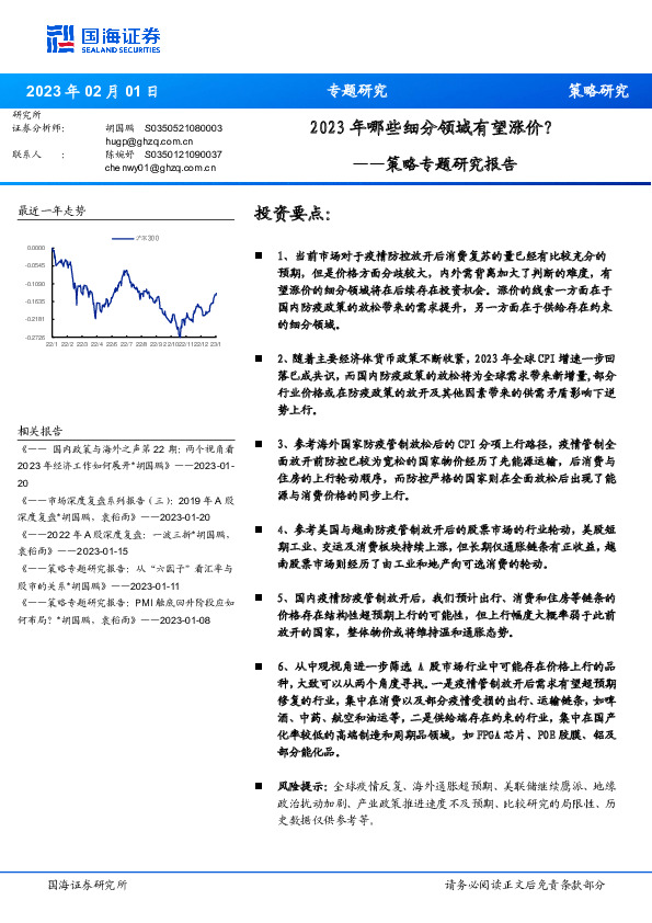 策略专题研究报告：2023年哪些细分领域有望涨价？
