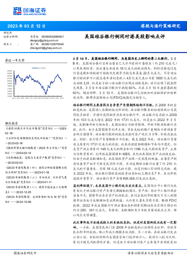 美国硅谷银行倒闭对港美股影响点评