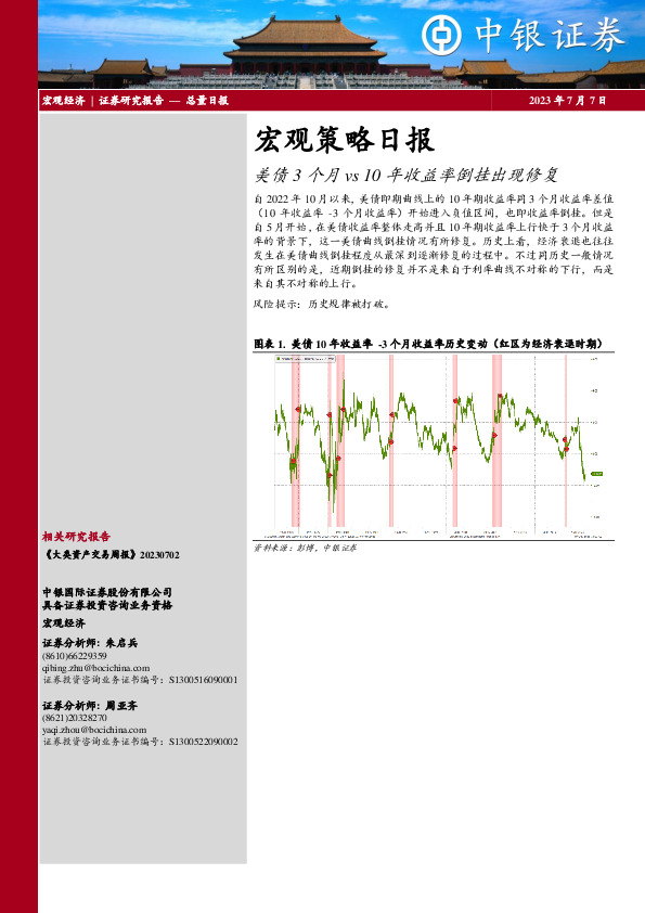 宏观策略日报：美债3个月vs10年收益率倒挂出现修复