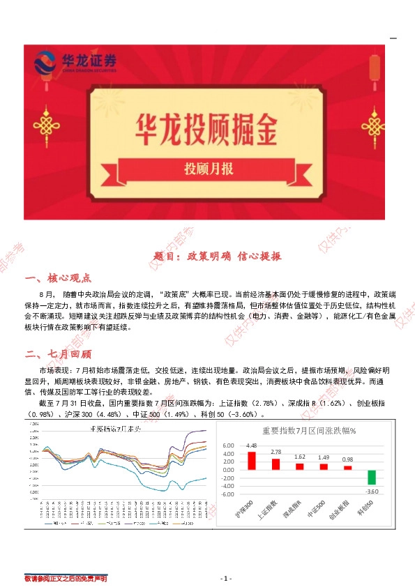 投顾月报：政策明确，信心提振