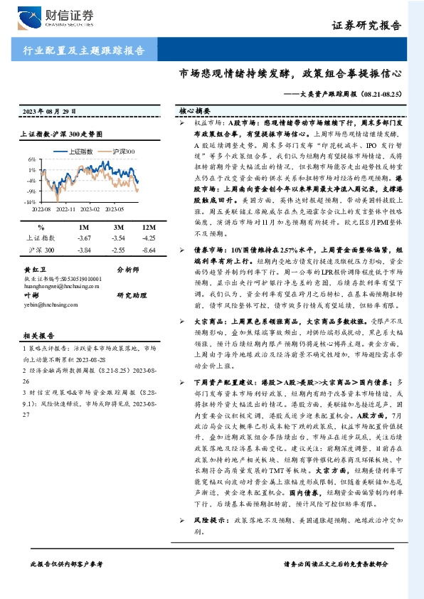 大类资产跟踪周报：市场悲观情绪持续发酵，政策组合拳提振信心