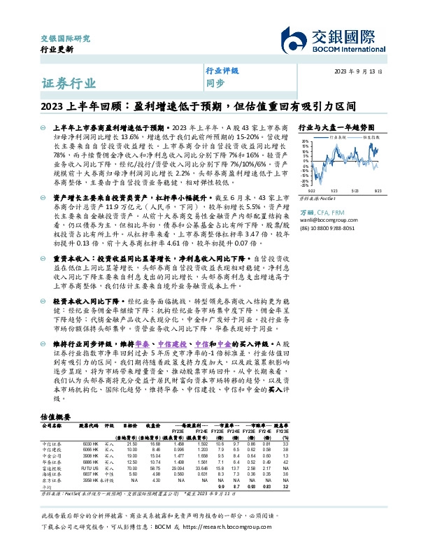 2023上半年回顾：盈利增速低于预期，但估值重回有吸引力区间