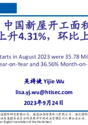 2023年8月中国新屋开工面积为3578万平方米，同比上升4.31%，环比上升36.56%