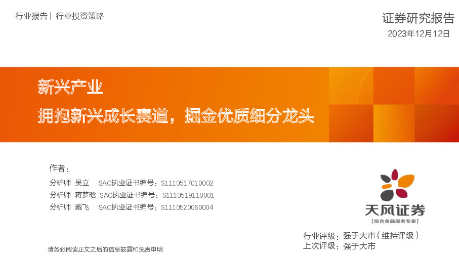 新兴产业：拥抱新兴成长赛道，掘金优质细分龙头