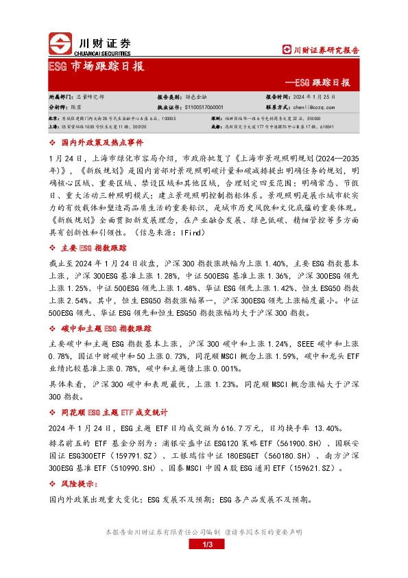 ESG市场跟踪日报