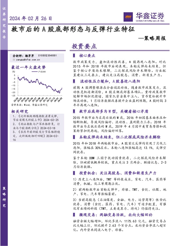 策略周报：救市后的A股底部形态与反弹行业特征