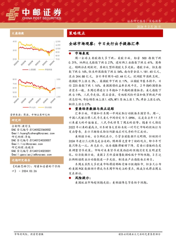 全球市场观察：中日央行出手提振汇率