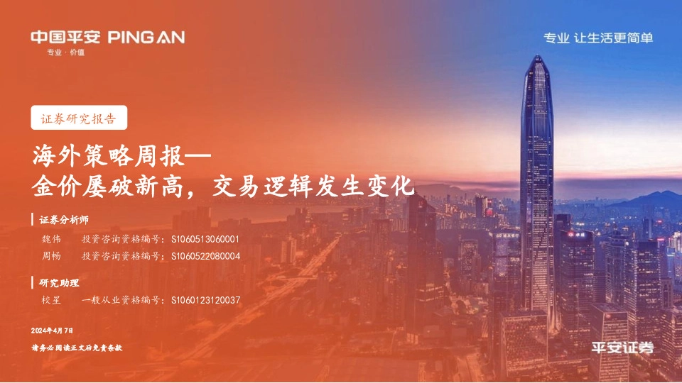 海外策略周报：金价屡破新高，交易逻辑发生变化