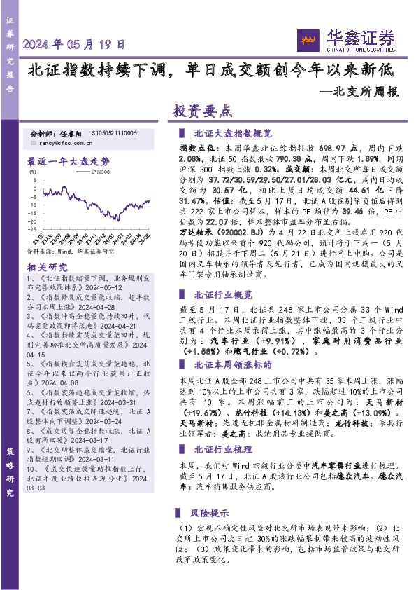 北交所周报：北证指数持续下调，单日成交额创今年以来新低