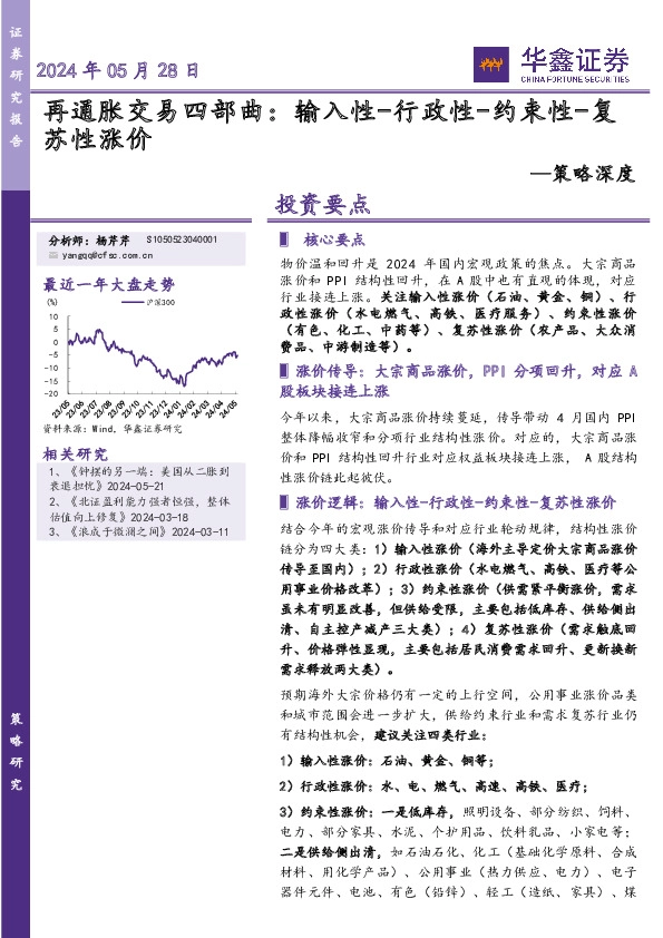 策略深度：再通胀交易四部曲：输入性-行政性-约束性-复苏性涨价