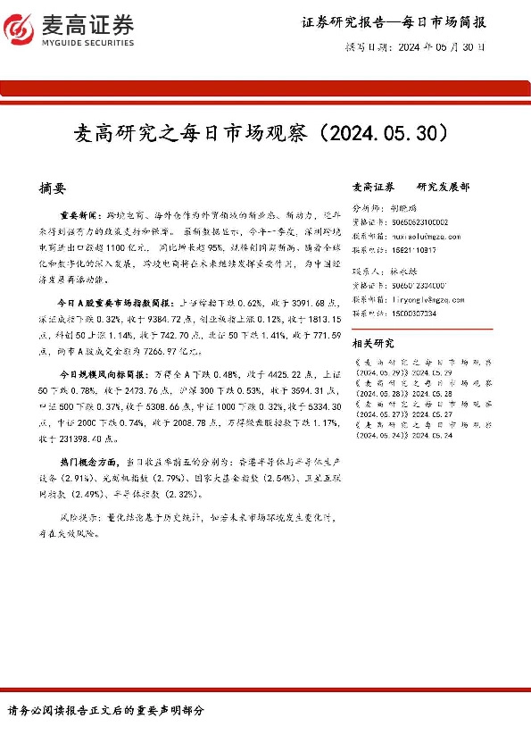 麦高研究之每日市场观察