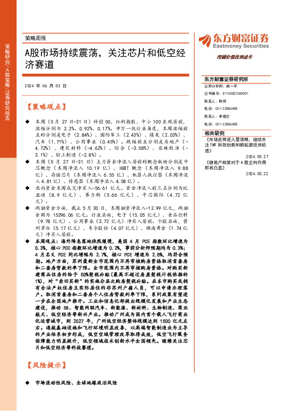 策略周报：A股市场持续震荡，关注芯片和低空经济赛道