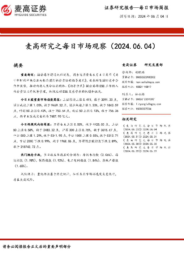 麦高研究之每日市场观察