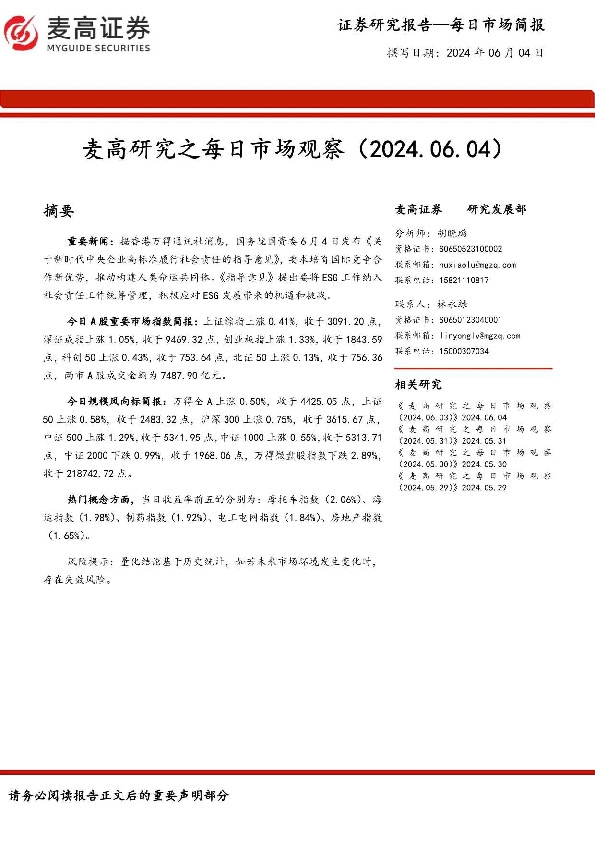 麦高研究之每日市场观察