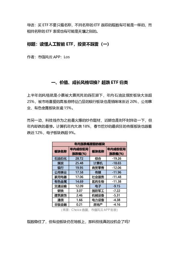 读懂人工智能ETF，投资不踩雷（一）