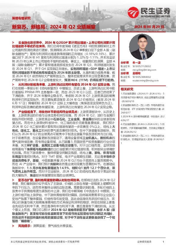 策略专题研究：新复苏，新格局：2024年Q2业绩展望