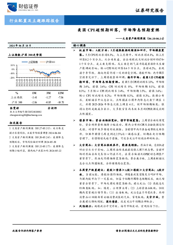 大类资产跟踪周报：美国CPI超预期回落，市场降息预期重燃