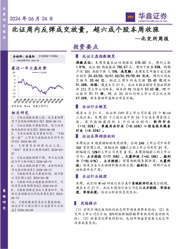 北交所周报：北证周内反弹成交放量，超六成个股本周收涨