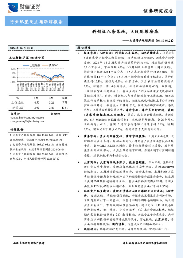 大类资产跟踪周报：科创板八条落地，A股延续磨底