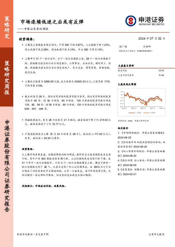 策略周报：市场连续低迷之后或有反弹