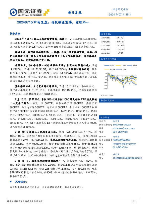 市场复盘：指数缩量震荡，涨跌不一