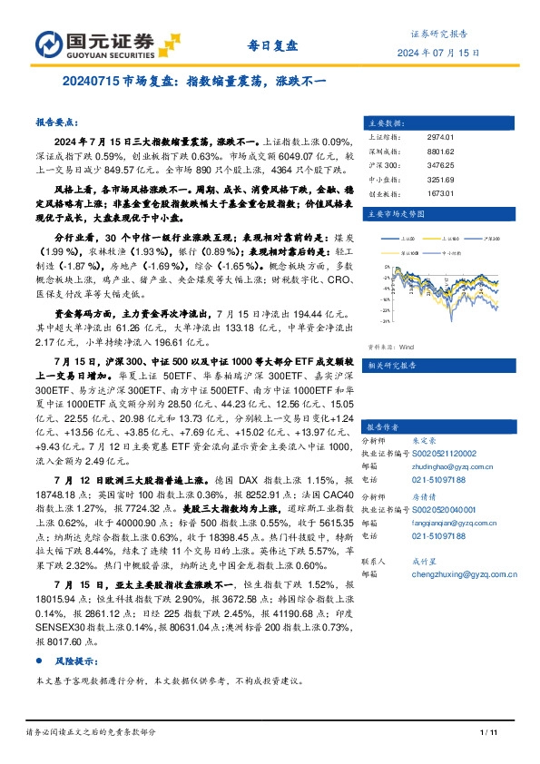 市场复盘：指数缩量震荡，涨跌不一