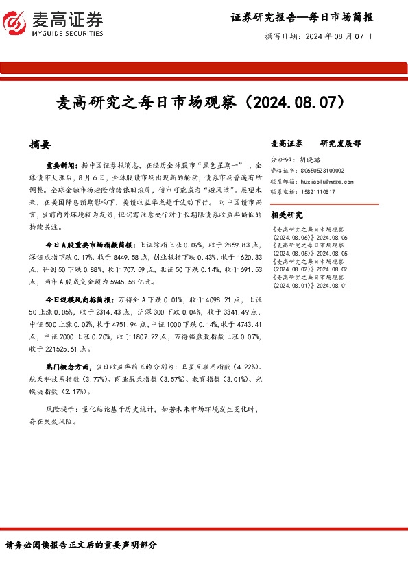 麦高研究之每日市场观察