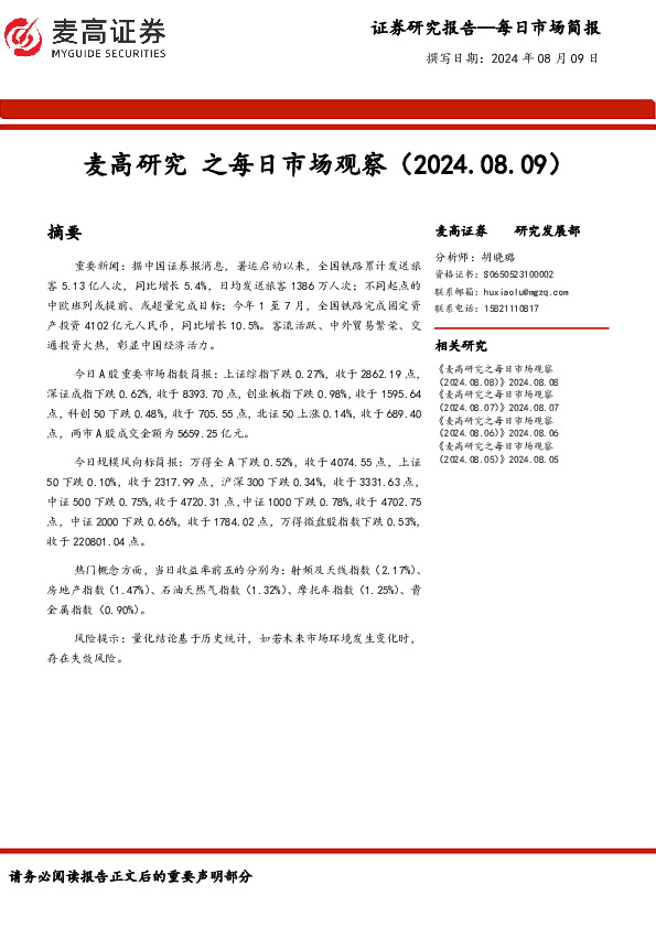 麦高研究之每日市场观察