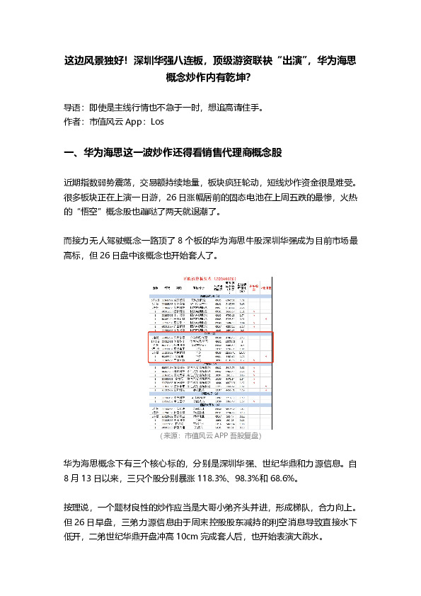 这边风景独好！深圳华强八连板，顶级游资联袂“出演”，华为海思概念炒作内有乾坤？