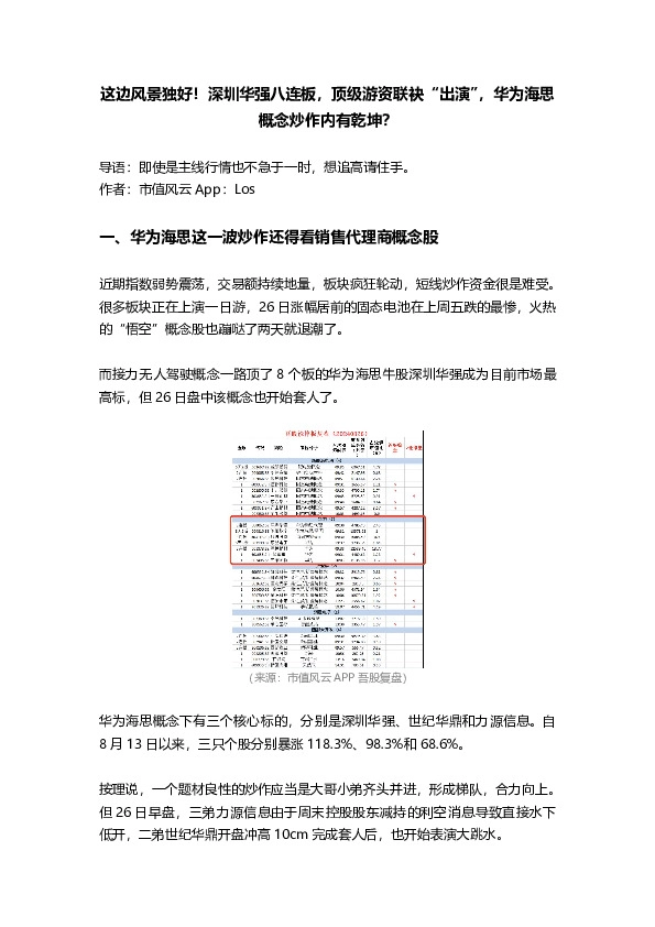 这边风景独好！深圳华强八连板，顶级游资联袂“出演”，华为海思概念炒作内有乾坤？