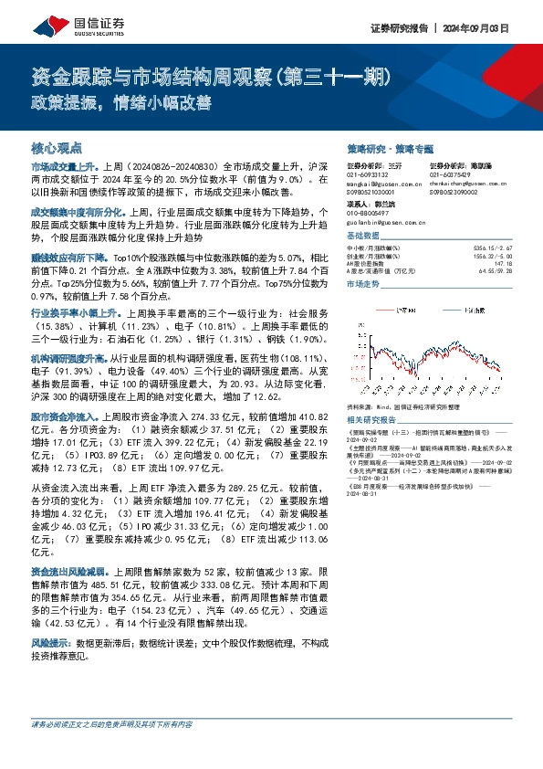 资金跟踪与市场结构周观察（第三十一期）：政策提振，情绪小幅改善