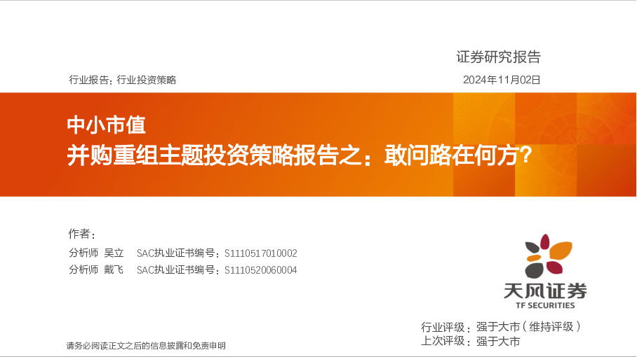 中小市值并购重组主题投资策略报告之：敢问路在何方？