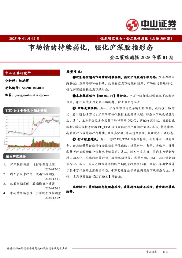 金工策略周报2025年第01期：市场情绪持续弱化，强化沪深股指形态