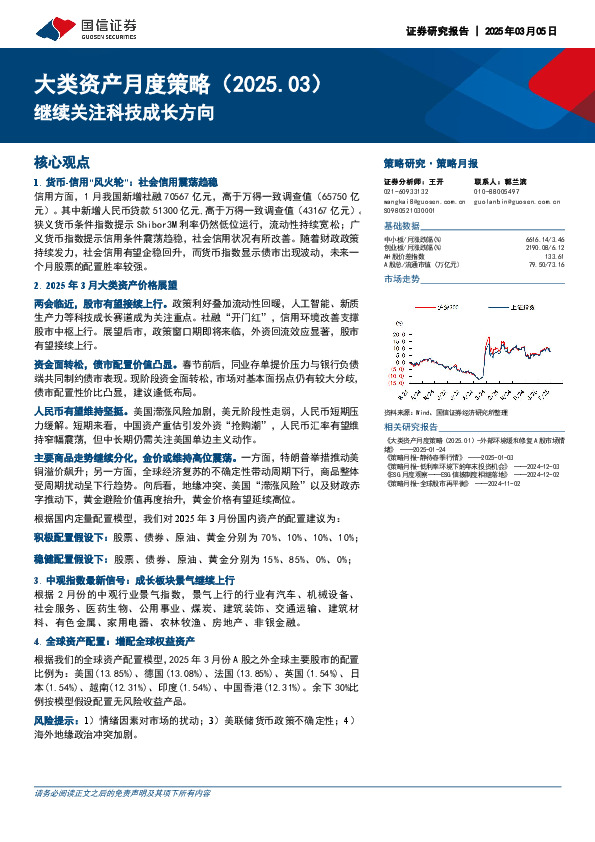 大类资产月度策略（2025.03）：继续关注科技成长方向