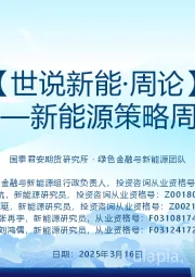 【世说新能·周论】新能源策略周报