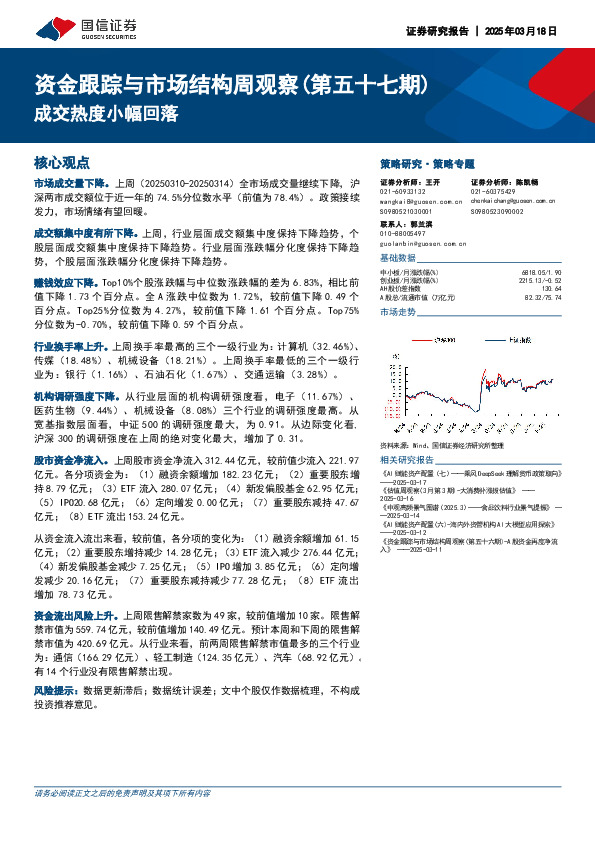资金跟踪与市场结构周观察（第五十七期）：成交热度小幅回落