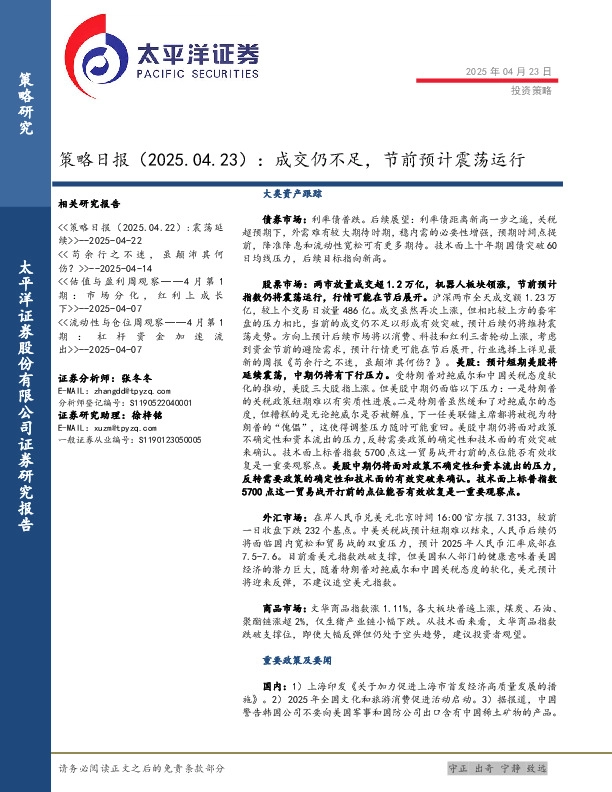 策略日报：成交仍不足，节前预计震荡运行