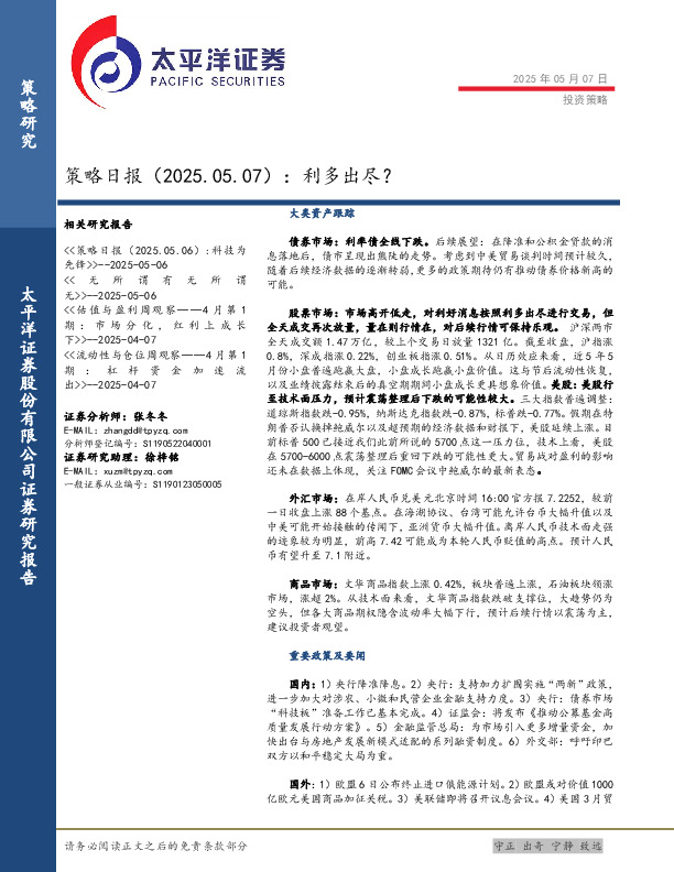 策略日报：利多出尽？