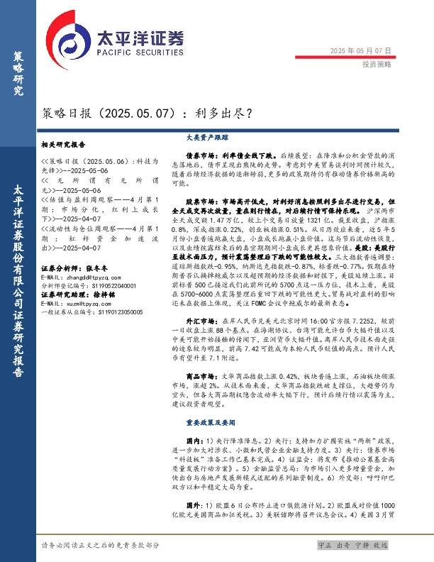 策略日报：利多出尽？